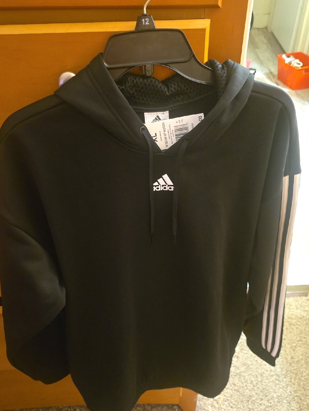 adidas Black Hoodie with White 3-Stripes Sleeve Detail